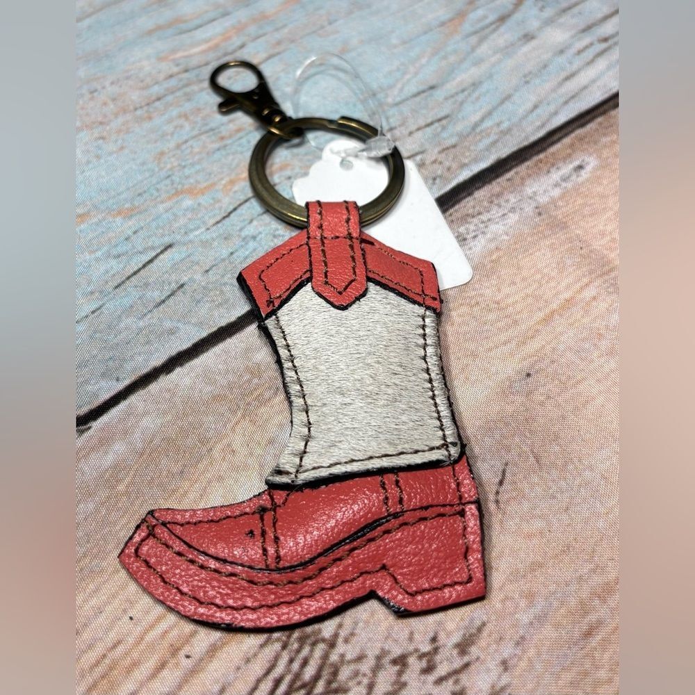 New Cowhide & Leather Cowboy Boot Keychain